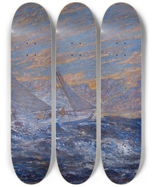 Triptych art skateboard deck of Jag Acke Seascape by J.A.G. Acke (1859-1924)