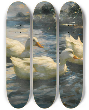 Triptych art skateboard deck of Alexander Koester Six Ducks by Alexander Koester (1864-1932)