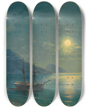 Triptych art skateboard deck of Ilya Nikolaevich Zankovsky Evening In Crimea by Ilya Nikolaevich Zankovsky (1832-1919)