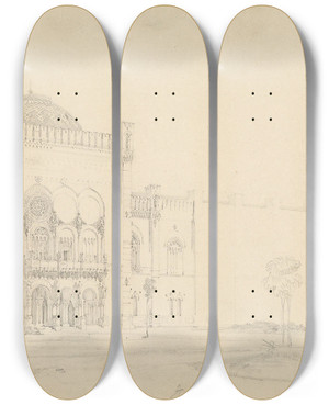 Triptych art skateboard deck of Rudolf Von Alt Das Arsenal by Rudolf Von Alt (1812-1905)