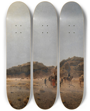 Triptych art skateboard deck of Eugen Bracht In Der Wste Araba by Eugen Bracht (1842-1921)