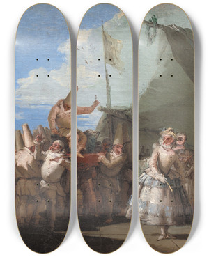 Triptych art skateboard deck of Giovanni Domenico Tiepolo The Triumph Of Pulcinella by Giovanni Domenico Tiepolo (1727-1804)