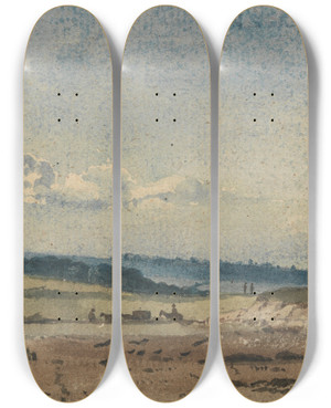 Triptych art skateboard deck of David Charles Read Landscape With Figures And A Wagon by David Charles Read (7901)