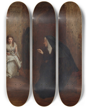 Triptych art skateboard deck of William Quiller Orchardson The Story Of A Life by William Quiller Orchardson (1832-1910)