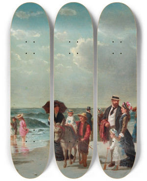 Triptych art skateboard deck of Samuel S Carr Donkey Rides On The Beach by Samuel S Carr (1837-1908)