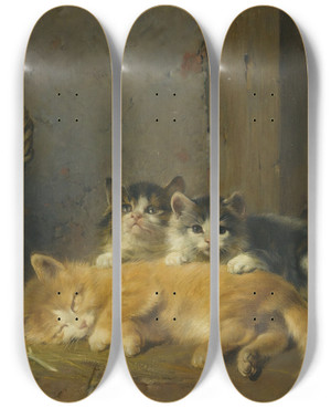 Triptych art skateboard deck of Julius Adam The Elder The Wake Up Call by Julius Adam the elder (1826-1874)