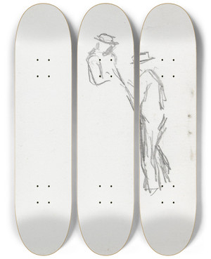 Triptych art skateboard deck of Ludvig Karsten Figurstudier_1 by Ludvig Karsten (1876-1926)