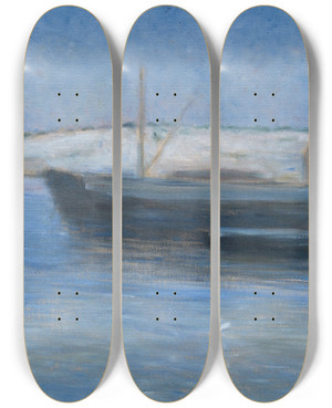 Triptych art skateboard deck of Karl Nordstrm Old Lighters In The Entrance To Stockholm by Karl Nordstrom (1855-1923)