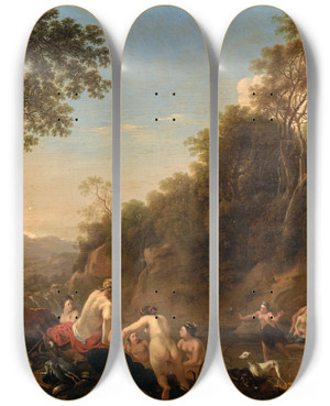 Triptych art skateboard deck of Dirck Van Der Lisse Nymphs In A Landscape_2 by Dirck van der Lisse (1607-1669) Triptych art skateboard deck of Dirck Van Der Lisse Nymphs In A Landscape_2 by Dirck van der Lisse (1607-1669)