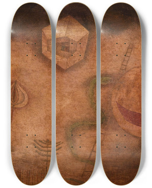 Triptych art skateboard deck of Paul Klee Die Schlange Auf Der Leiter by Paul Klee (1879-1940)