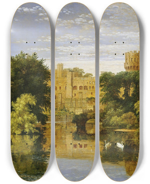 Triptych art skateboard deck of Jasper Francis Cropsey Warwick Castleengland by Jasper Francis Cropsey (1823-1900)