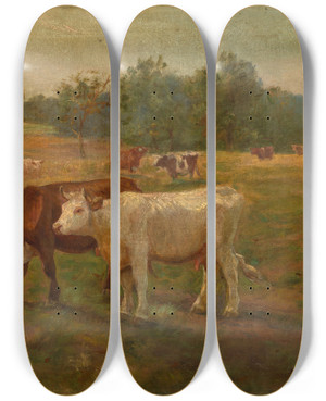 Triptych art skateboard deck of Edward Mitchell Bannister Cows by Edward Mitchell Bannister (1828-1901)