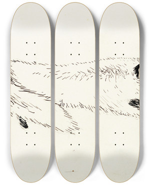 Triptych art skateboard deck of Albert Engstrm Eager For The Hunt by Albert Engstrom (1869-1940)