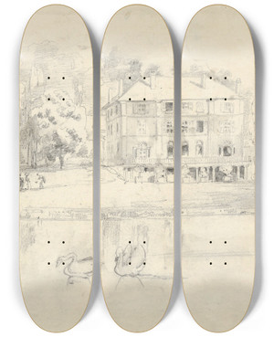 Triptych art skateboard deck of Paul Huet View Of The Chteau At Folembray_1 by Paul Huet (1803-1869)