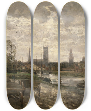 Triptych art skateboard deck of Gustave Den Duyts Panoramisch Gezicht Op Gent by Gustave Den Duyts (1850-1897)