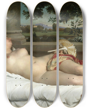 Triptych art skateboard deck of Flix Auguste Clment Roman Woman Sleeping by Felix Auguste Clement (1826-1888)