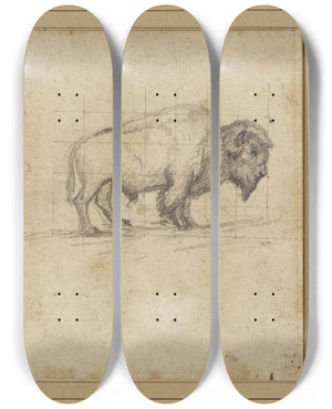 Triptych art skateboard deck of Antoinelouis Barye Etude Dun Tigre Et Dun Bison by Antoine-Louis Barye (1796-1875)