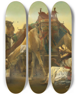 Triptych art skateboard deck of Alexandre Cabanel Rebecca Et Elizer by Alexandre Cabanel (1823-1889)