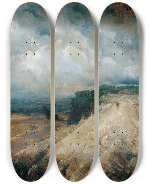 Triptych art skateboard deck of Ramon Mart I Alsina Rocky Landscape by Ramon Marti I Alsina (1826-1894)