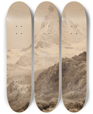 Triptych art skateboard deck of Edward Theodore Compton Das Matterhorn Von Der Triftkumme_2 by Edward Theodore Compton (1849-1921)