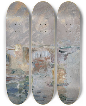 Triptych art skateboard deck of Albert Lebourg Pont De Paris by Albert Lebourg (1849-1928)
