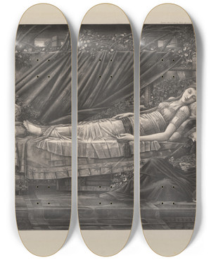 Triptych art skateboard deck of Sir Edward Coley Burnejones The Rose Bower by Sir Edward Coley Burne-Jones (1833-1898)