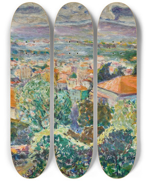 Triptych art skateboard deck of Pierre Bonnard Vue De Cannet by Pierre Bonnard (1867-1947)