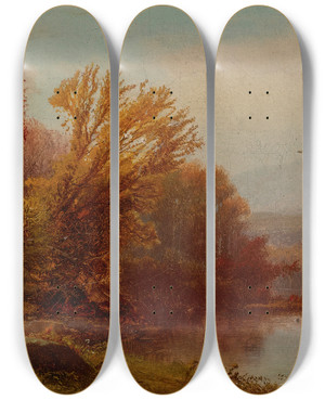 Triptych art skateboard deck of William Hart Autumn_1 by William Hart (1823-1894)