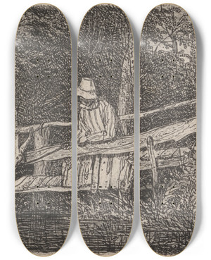 Triptych art skateboard deck of Joseph Stannard The Footbridge_1 by Joseph Stannard (1797-1830)