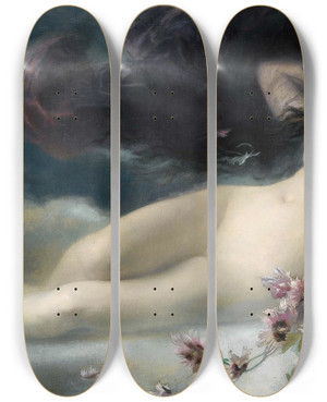 Triptych art skateboard deck of Augustealexandre Hirsch Night by Auguste-Alexandre Hirsch (1833-1912)