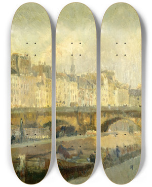 Triptych art skateboard deck of Albert Lebourg Le Pont Neuf by Albert Lebourg (1849-1928)