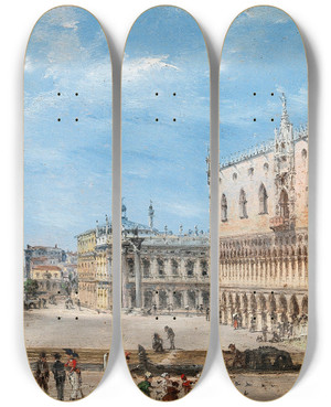 Triptych art skateboard deck of Giovanni Grubacs Venice The Riva Degli Schiavoni With The Palazzo Ducale And Santa Maria Della Salute In The Background by Giovanni Grubacs (1829-1919) Triptych art skateboard deck of Giovanni Grubacs Venice The Riva Degli Schiavoni With The Palazzo Ducale And Santa Maria Della Salute In The Background by Giovanni Grubacs (1829-1919)