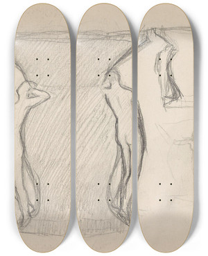 Triptych art skateboard deck of Signe Scheel Utkast Til Vase by Signe Scheel (1860-1942)