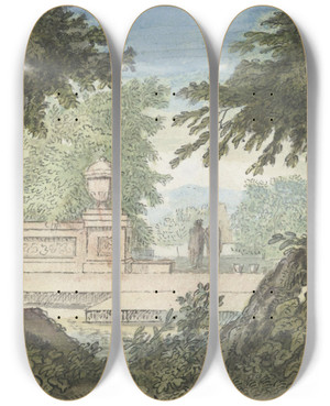 Triptych art skateboard deck of Jacob Van Liender Arcadisch Landschap by Jacob Van Liender (1696-1759)