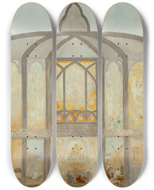 Triptych art skateboard deck of Alfred Plauzeau Esquisse Pour Lglise Saintjean De Montmartre by Alfred Plauzeau (1875-1918)