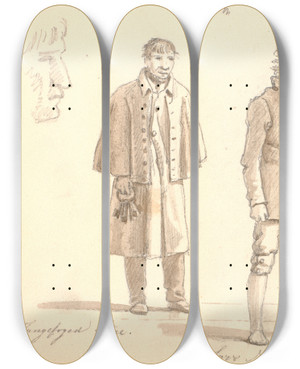 Triptych art skateboard deck of Martinus Rrbye Fire Studier Af Fanger Fra Forbedringshuset Og Fangefogeden by Martinus Rorbye (1803-1848)
