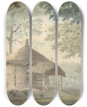 Triptych art skateboard deck of Jonathan Fisher A Summerhouse In The Rustic Style by Jonathan Fisher
