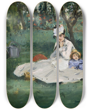 Triptych art skateboard deck of Douard Manet The Monet Family In Their Garden At Argenteuil by douard Manet (1832-1883)