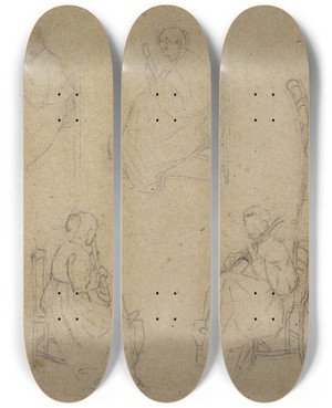 Triptych art skateboard deck of Santiago Rusiol Concert Musicians by Santiago Rusinol (1861-1931)