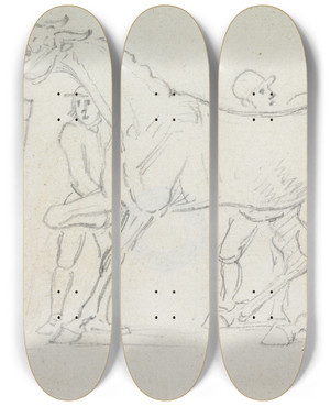 Triptych art skateboard deck of James Seymour Flying Childers And Grooms by James Seymour (1697-1752)
