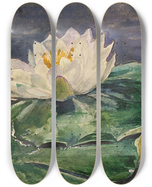 Triptych art skateboard deck of John La Farge Water Lily by John La Farge (1835-1910)