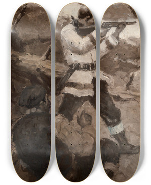 Triptych art skateboard deck of Benton Henderson Clark Bear Hunters by Benton Henderson Clark (1895-1964)