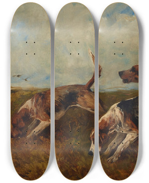 Triptych art skateboard deck of John Emms On The Scent_1 by John Emms (1843-1912)