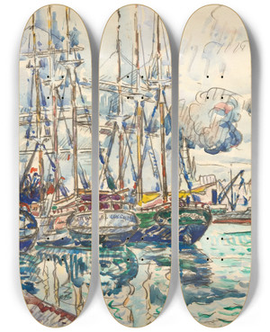 Triptych art skateboard deck of Paul Signac Saintservan by Paul Signac (1863-1935)