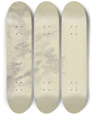 Triptych art skateboard deck of Otto Scholderer View Of Heidelberg_1 by Otto Scholderer (1834-1902)