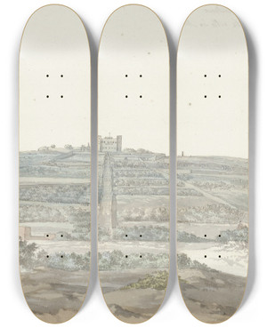 Triptych art skateboard deck of Abrahamlouisrodolphe Ducros Gezicht Op Vedala Paleis Van De Grootmeester Gelegen In Het Boschetto Op Malta by Abraham-Louis-Rodolphe Ducros (1748-1810)