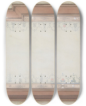 Triptych art skateboard deck of Julesedmondcharles Lachaise Design For The Painted Decoration Of A Ceiling_1 by Jules-Edmond-Charles Lachaise (1897)