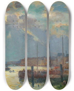 Triptych art skateboard deck of Albert Lebourg Le Port Etla Cathdrale De Rouen by Albert Lebourg (1849-1928)