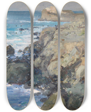 Triptych art skateboard deck of Alfred Zoff Kste Bei Forio Auf Ischia by Alfred Zoff (1852-1927)