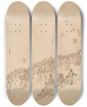 Triptych art skateboard deck of William Alexander Study For Dinner In Mote Park Maidstone After The Royal Review Of The Kentish Volunteers On 1St August 1799 by William Alexander (1767-1816)